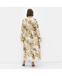 City Chic Plus Plunge Frill Print Maxi Dress