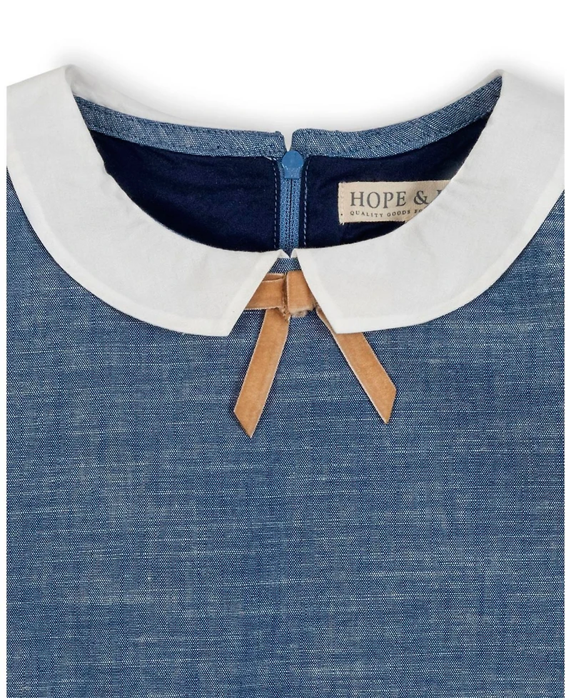 Hope & Henry Toddler Girls' Organic Empire Waist Peter Pan Collar Chambray Dress