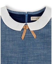 Hope & Henry Toddler Girls' Organic Empire Waist Peter Pan Collar Chambray Dress