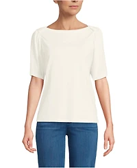 Lands' End Women's Elbow Sleeve Supima Cotton Boatneck T-Shirt