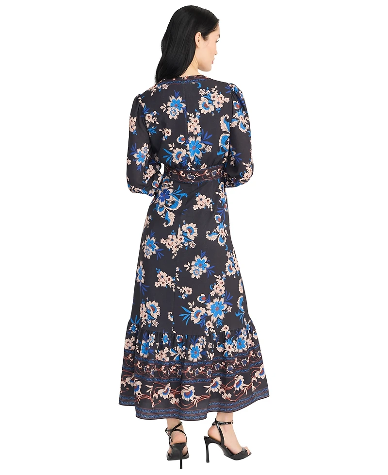 Donna Morgan Women's V-Neck Tiered Midi Dress
