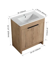 Casainc 30 Inch Freestanding Vanity with White Ceramic Sink and Soft-Close Cabinet Doors