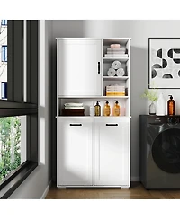 Casainc Laundry Cabinet with Doors, Tilt-Out Hamper, Open and Adjustable Shelves