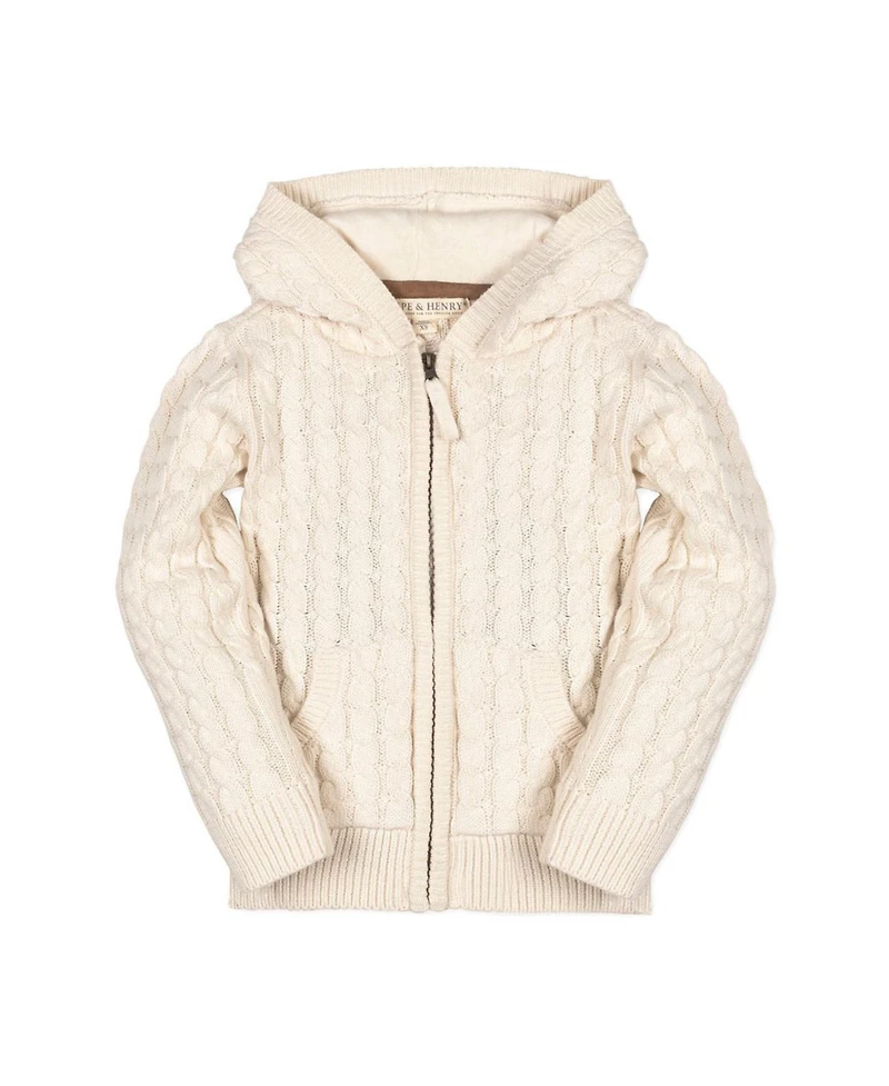 Hope & Henry Boys Organic Long Sleeve Full Zip Hooded Sweater with Elbow Patches