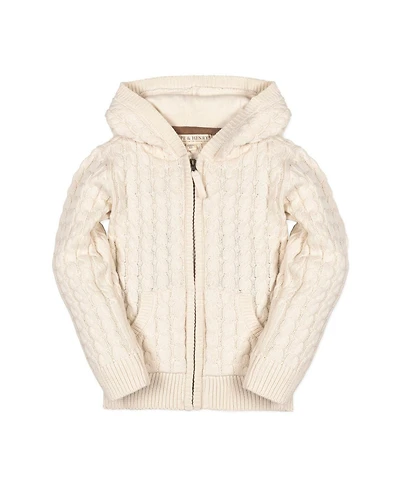 Hope & Henry Boys Organic Long Sleeve Full Zip Hooded Sweater with Elbow Patches