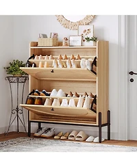 Ironck Shoe Cabinet Storage with 2 Flip Drawers, Oak