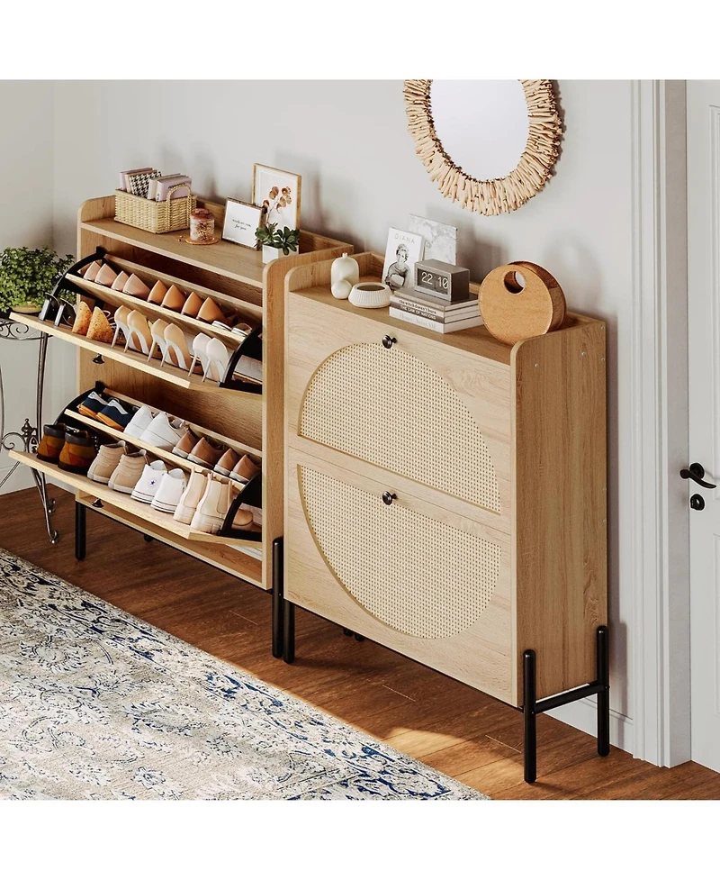 Ironck Shoe Cabinet Storage with 2 Flip Drawers, Oak