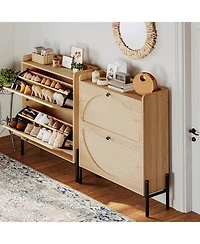 Ironck Shoe Cabinet Storage with 2 Flip Drawers, Oak