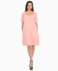 White Mark Womens Short Sleeve Crisscross Neck A Line Dress