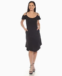 White Mark Women's Casual Scoop Neck Flutter Sleeve Knee Length Dress