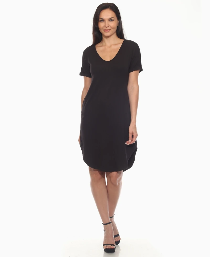 White Mark Women's V-Neck Knee-Length Dress