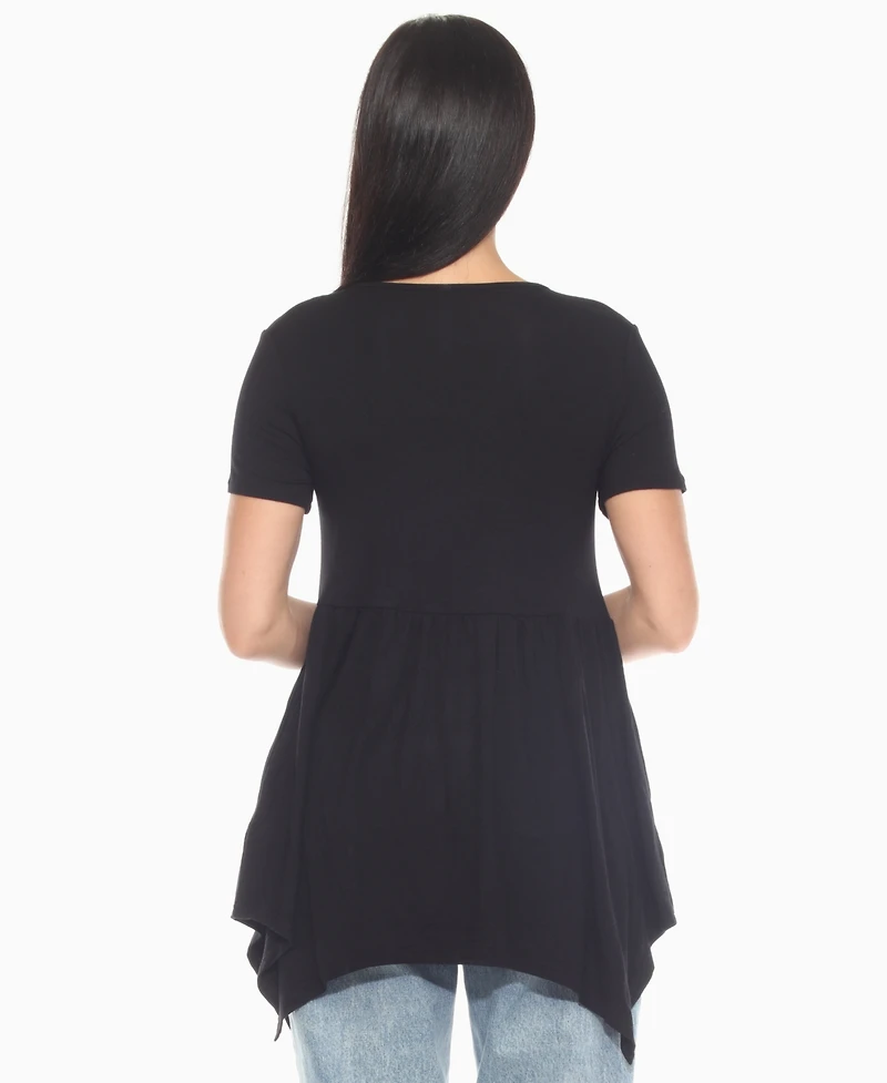 White Mark Women's Short Sleeve Shirred Front Knit Tunic Top