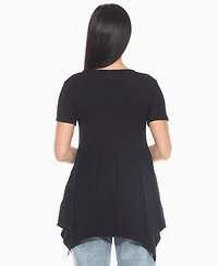 White Mark Women's Short Sleeve Shirred Front Knit Tunic Top