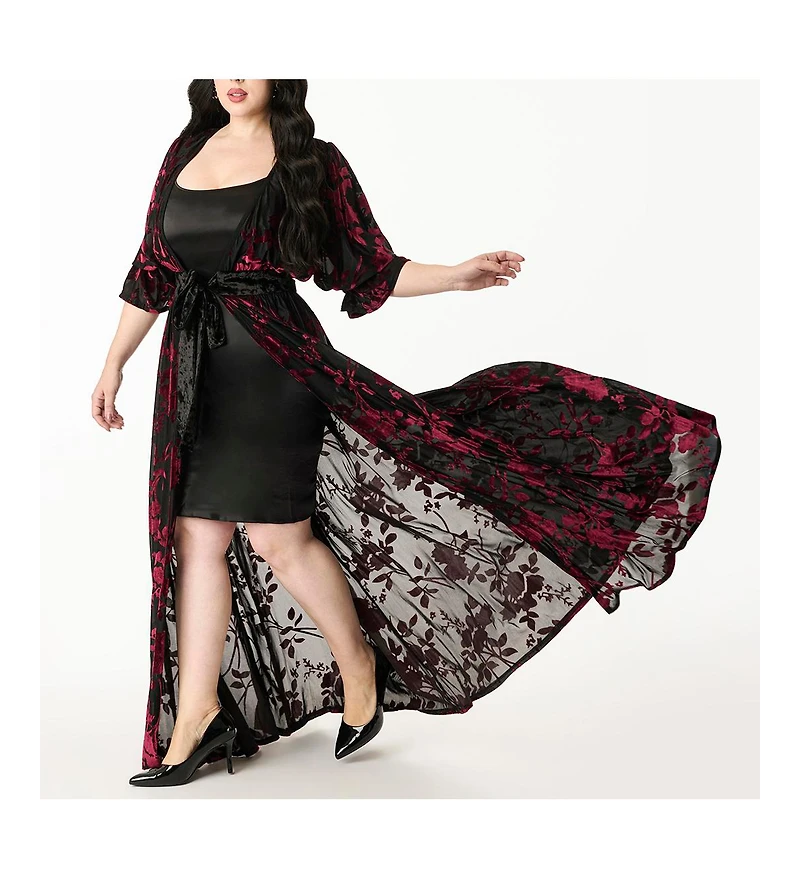 Unique Vintage Plus Floral Velvet Burnout Duster