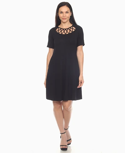 White Mark Women's Short Sleeve Crisscross Neck A-Line Dress