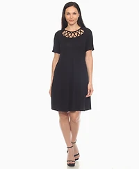 White Mark Women's Short Sleeve Crisscross Neck A-Line Dress