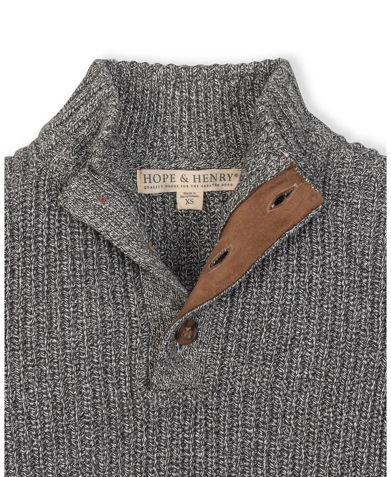 Hope & Henry Boys Organic Mock Neck Cardigan Stitch Sweater