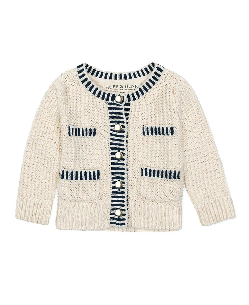 Hope & Henry Baby Girls' Organic Puff Sleeve Textured Cardigan Sweater