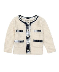 Hope & Henry Baby Girls' Organic Puff Sleeve Textured Cardigan Sweater