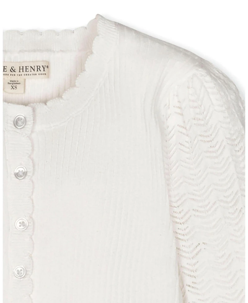 Hope & Henry Women's Organic Pointelle Sleeve Henley Sweater