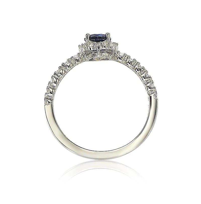 Suzy Levian New York Sterling Silver Sapphire & Created White Petite Halo Proposal Ring