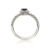 Suzy Levian New York Sterling Silver Sapphire & Created White Petite Halo Proposal Ring