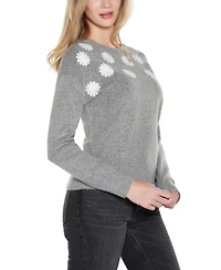 Belldini Women's Embroidered Flowers Sweater