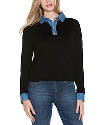 Belldini Women's Denim-Trim Twofer Sweater