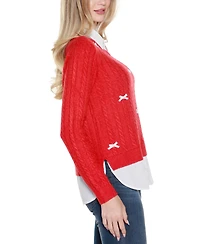 Belldini Women's Bow-Trim Two-Fer Sweater