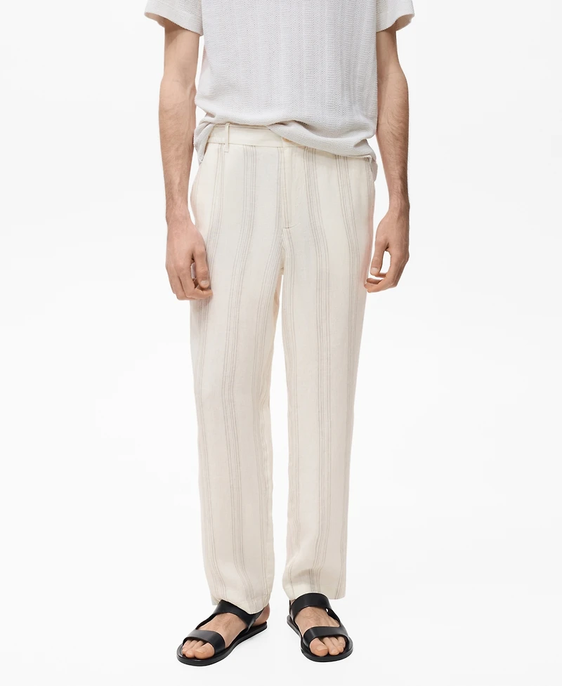 Mango Men's Linen Elastic Waistband Pants
