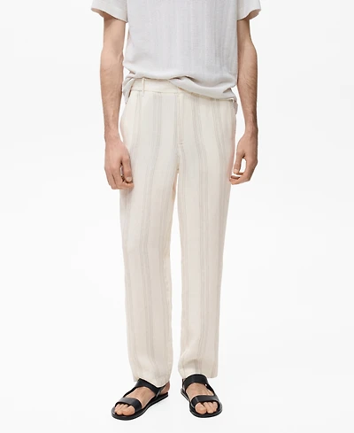 Mango Men's Linen Elastic Waistband Pants