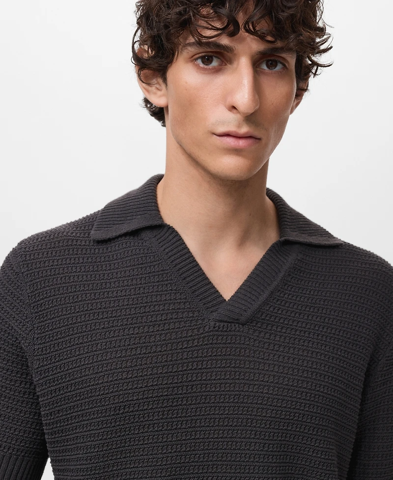 Mango Men's Crochet Cotton Polo Shirt