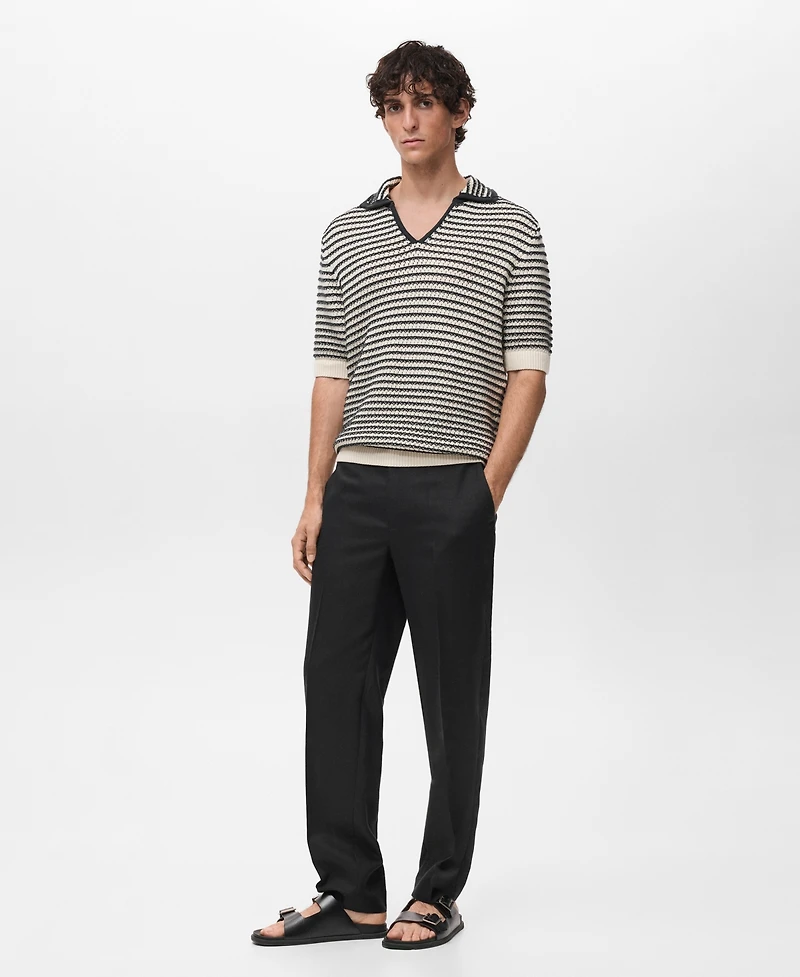 Mango Men's Striped Structure Cotton Polo Shirt