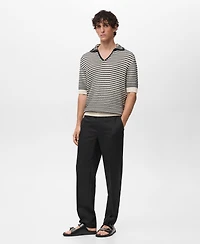 Mango Men's Striped Structure Cotton Polo Shirt