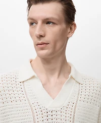 Mango Men's Openwork Knitted Cotton Polo Shirt