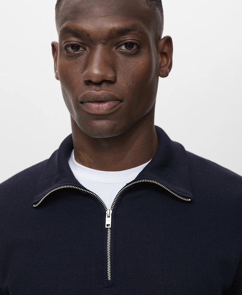 Mango Men's Zipper Collar Microstructure Sweater