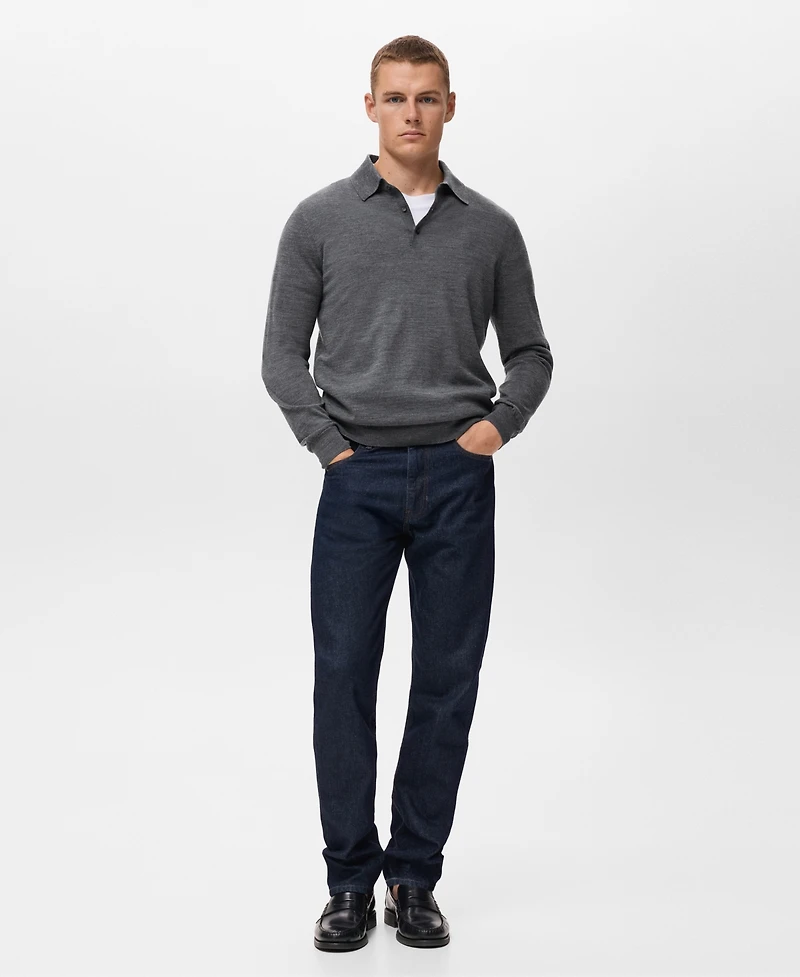 Mango Men's Wool Knitted Polo Sweater