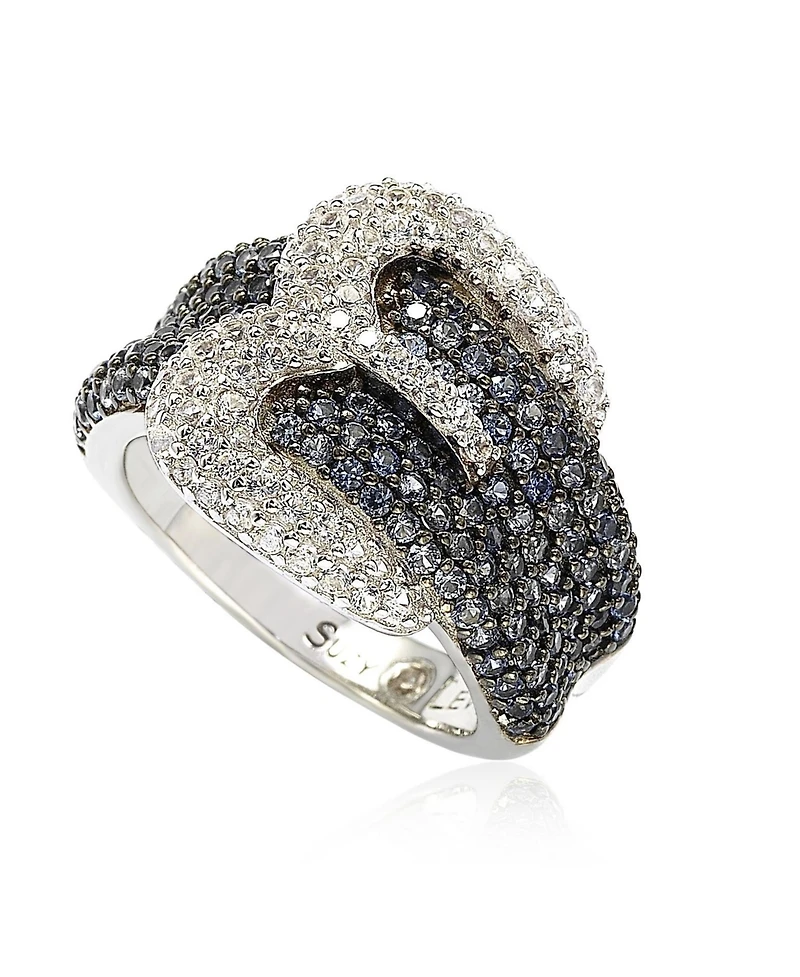 Suzy Levian Sterling Silver Sapphire & Created White Sapphire Buckle Ring