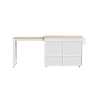 Maison Boucle 74.5" Kitchen Island with Pull-Out Dining Table, Rolling Storage Cart with 2 Drawers, Cabinets & Spice Rack-Maison Boucle