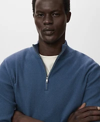 Mango Men's Zip Neck Ribbed Sweater