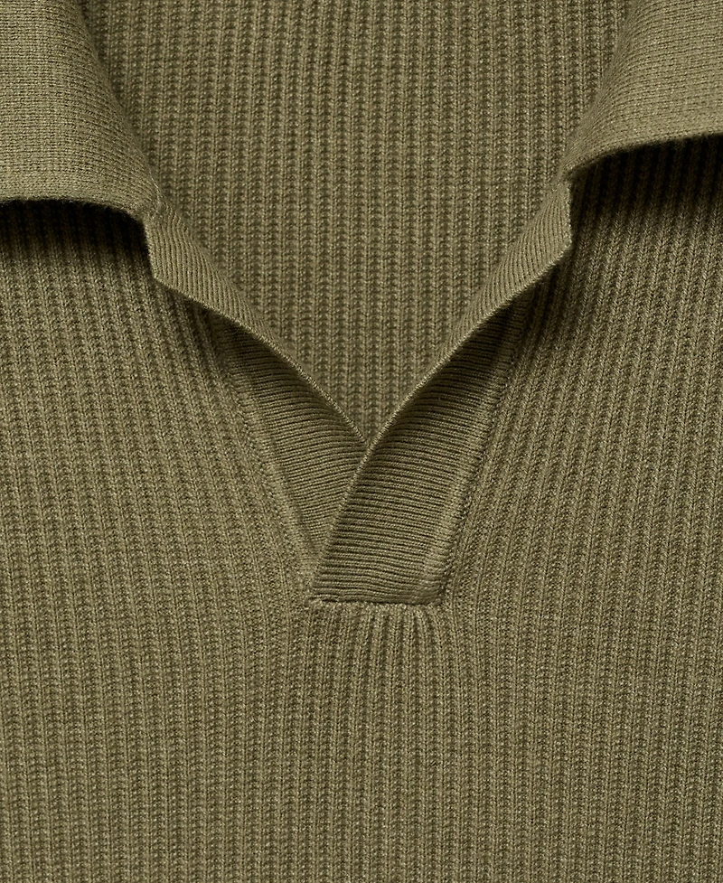 Mango Men's Cotton-Blend Ribbed Polo Sweater