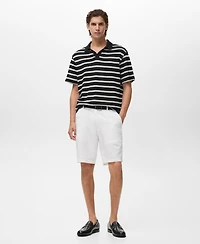 Mango Men's Striped Braided-Knit Polo Shirt