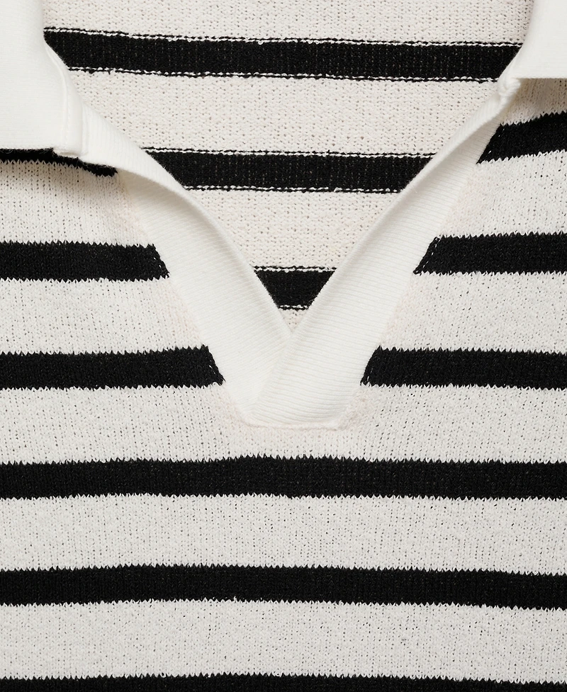 Mango Men's Striped Textured Knitted Polo Shirt