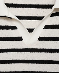 Mango Men's Striped Textured Knitted Polo Shirt