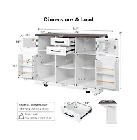 Maison Boucle 54.9" Rolling Kitchen Island with Drop Leaf & Power Outlet, Farmhouse Storage Cart with Adjustable Shelves-Maison Boucle