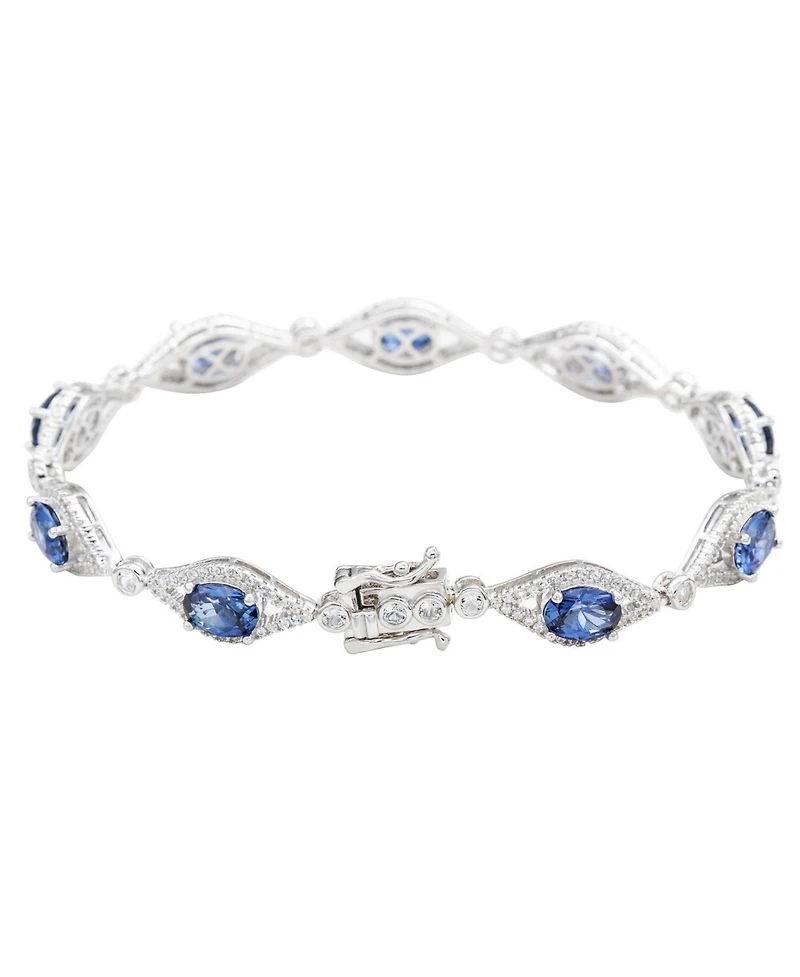 Suzy Levian Sterling Silver Oval-Cut Sapphire & Created White Tennis Bracelet