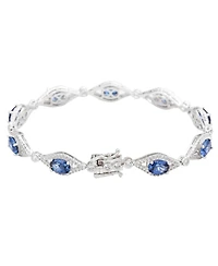 Suzy Levian Sterling Silver Oval-Cut Sapphire & Created White Tennis Bracelet