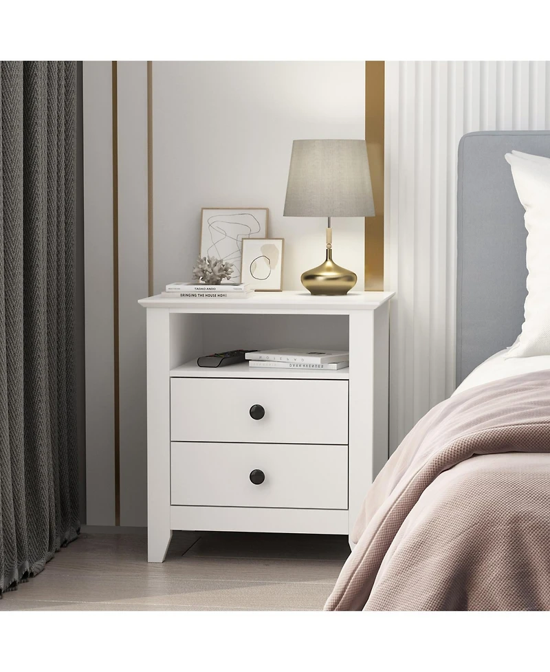 Exquisite 2-drawer bedside table with metal handle, bedroom nightstand, wooden end table