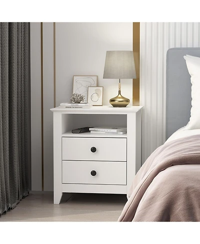 Exquisite 2-drawer bedside table with metal handle, bedroom nightstand, wooden end table