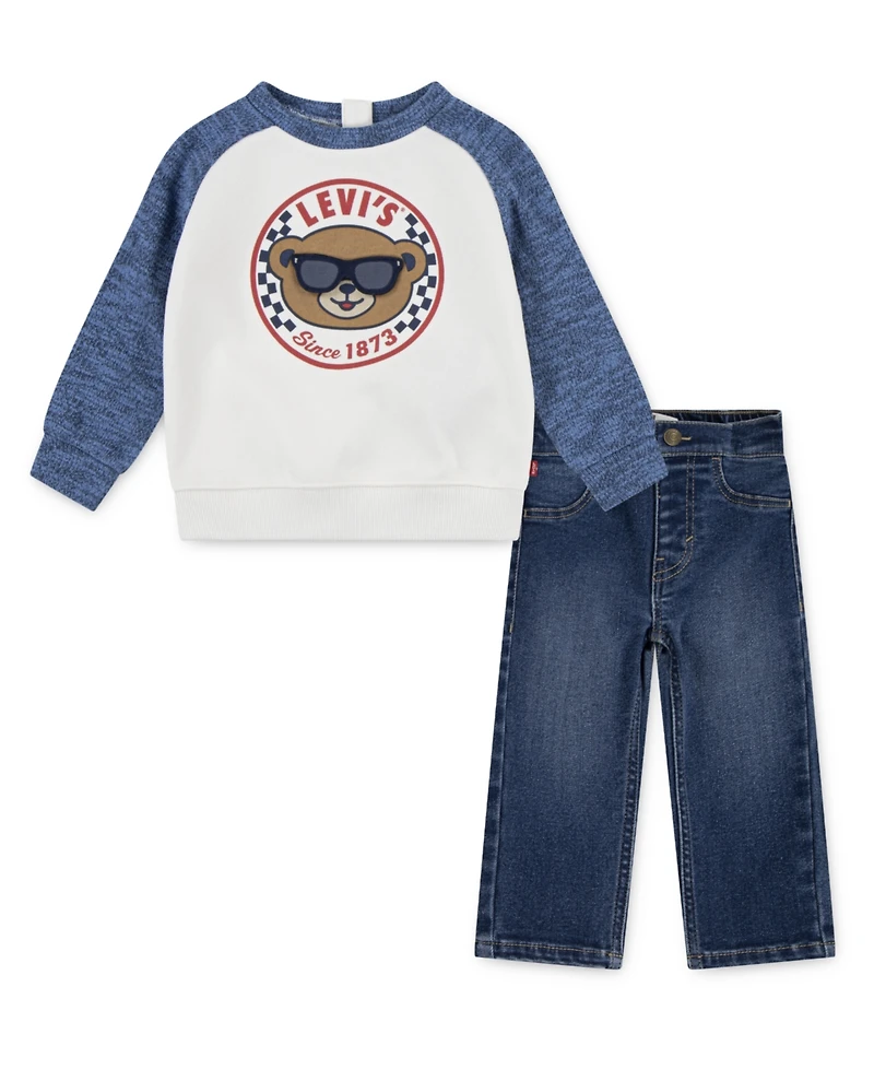 Levi's Baby Boys 2-Piece Moto Crewneck T-Shirt and Jeans Set